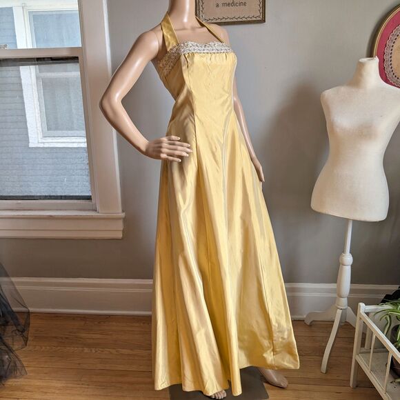 Vintage 90s Zum Zum Prom Dress Gold Brocade Gown Princess Formal Size 3 - Picture 3 of 13